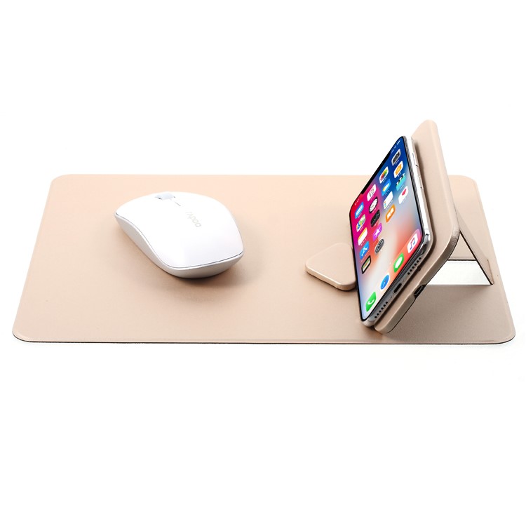 WUW C54 Detachable Qi Wireless Charger Stand Leather Mouse Pad for iPhone X/8/8 Plus etc. - Gold-10