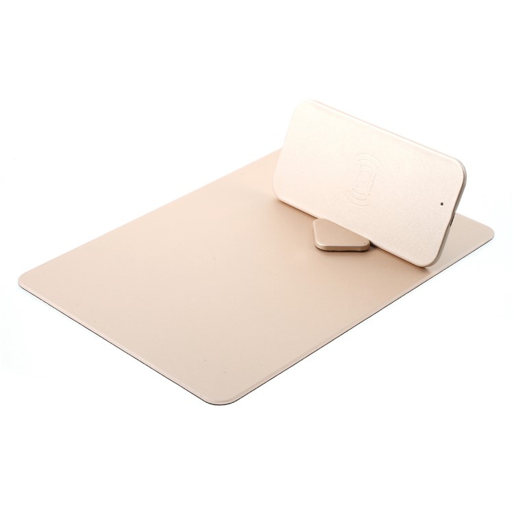 WUW C54 Detachable Qi Wireless Charger Stand Leather Mouse Pad for iPhone X/8/8 Plus etc. - Gold-5