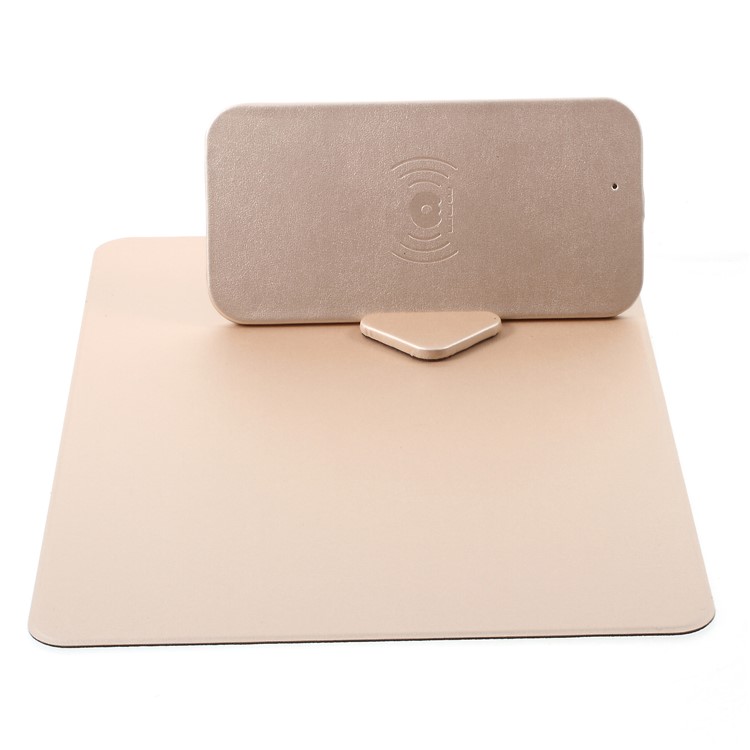 WUW C54 Detachable Qi Wireless Charger Stand Leather Mouse Pad for iPhone X/8/8 Plus etc. - Gold-6