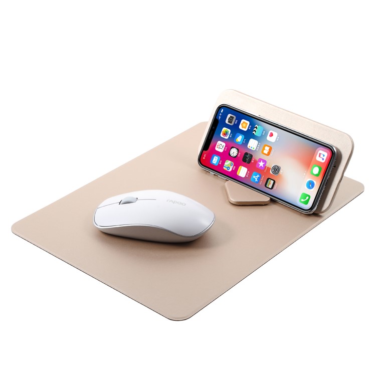 WUW C54 Detachable Qi Wireless Charger Stand Leather Mouse Pad for iPhone X/8/8 Plus etc. - Gold-8