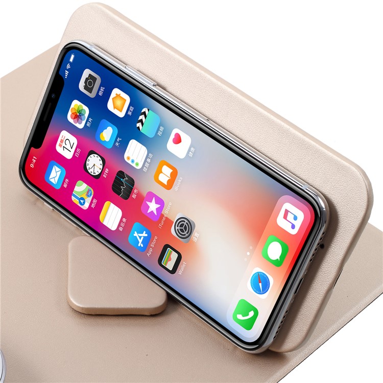 WUW C54 Detachable Qi Wireless Charger Stand Leather Mouse Pad for iPhone X/8/8 Plus etc. - Gold-9