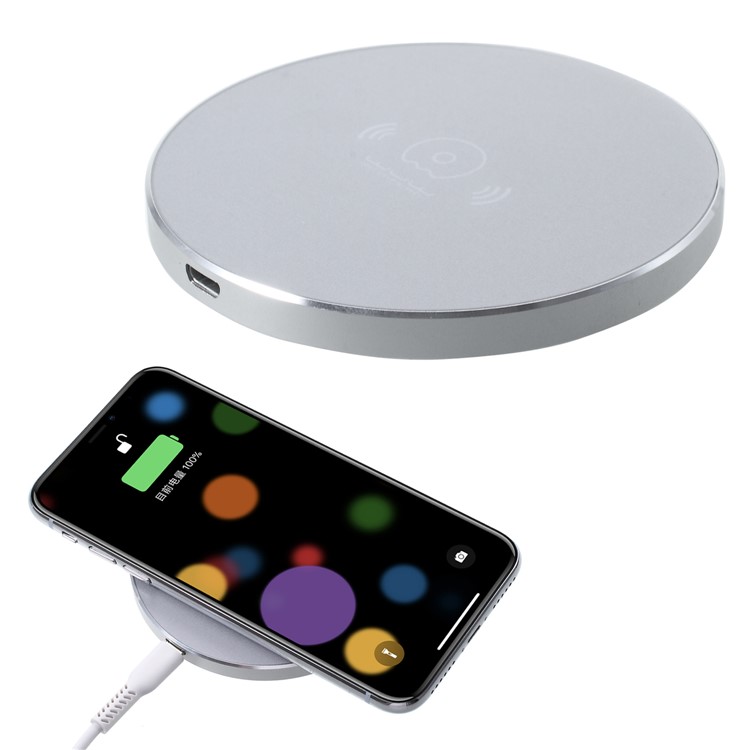 WUW C64 Portable 10W Alloy Wireless Charging Pat for iPhone X / Samsung Galaxy Note 8 Etc. - Silver-1