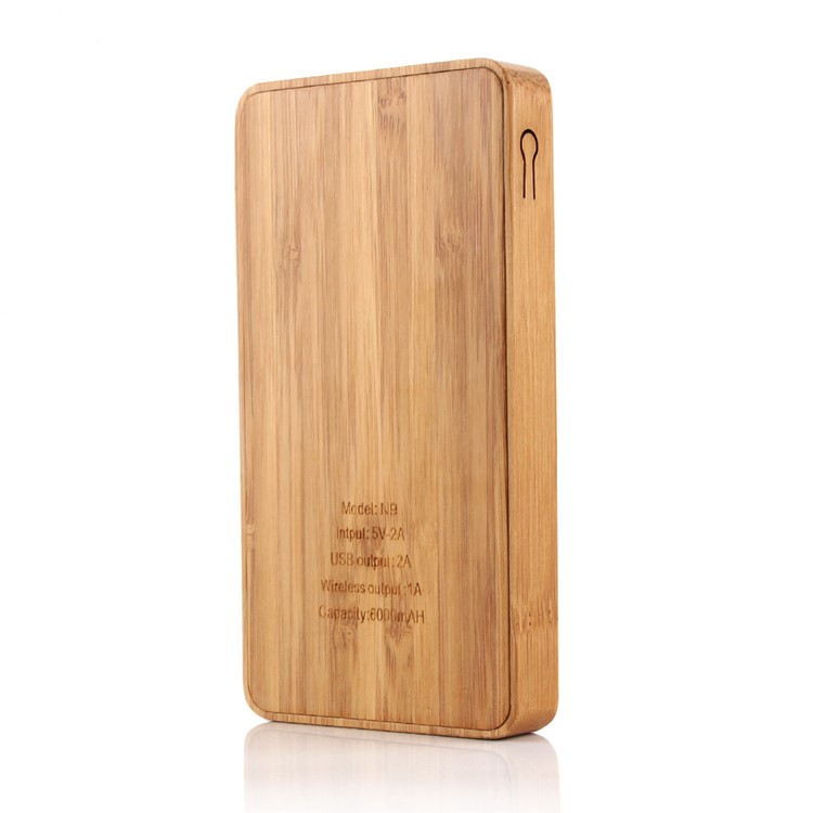 N9 Bamboo Qi Wireless Charger 6000mAh Power Bank for iPhone 8/Samsung Galaxy S8 etc.-6