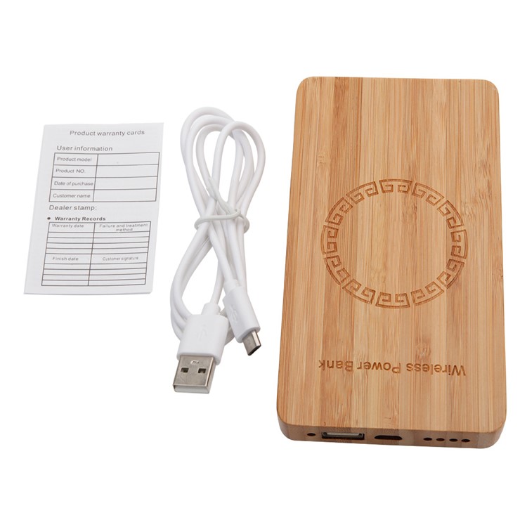 N9 Bamboo Qi Wireless Charger 6000mAh Power Bank for iPhone 8/Samsung Galaxy S8 etc.-8