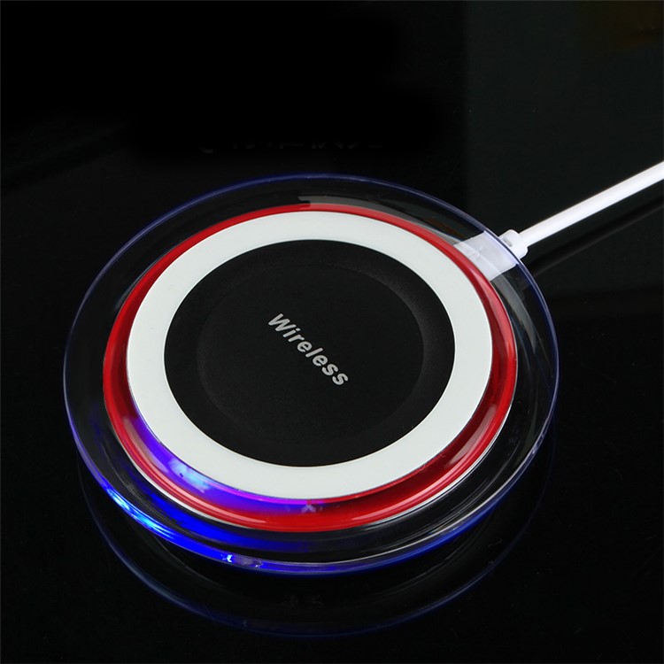 Q6 Round Shape Qi Wireless Charging Pad for iPhone 8/Samsung Galaxy S8 etc. - Black / Red-1