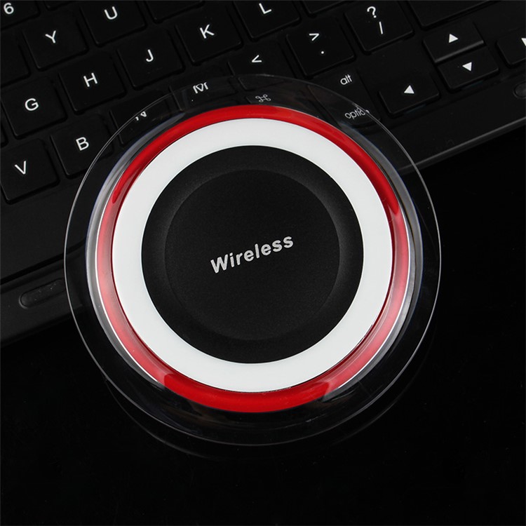 Q6 Round Shape Qi Wireless Charging Pad for iPhone 8/Samsung Galaxy S8 etc. - Black / Red-2
