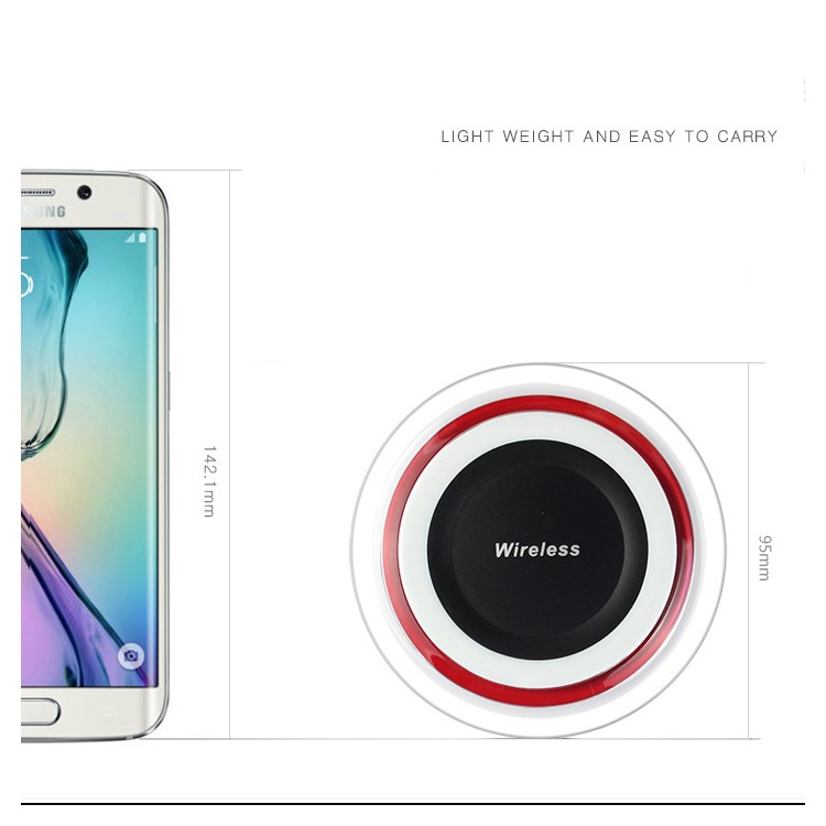 Q6 Round Shape Qi Wireless Charging Pad for iPhone 8/Samsung Galaxy S8 etc. - Black / Red-4