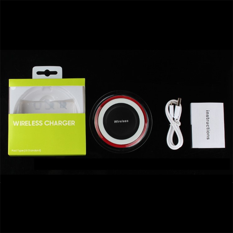 Q6 Round Shape Qi Wireless Charging Pad for iPhone 8/Samsung Galaxy S8 etc. - Black / Red-8