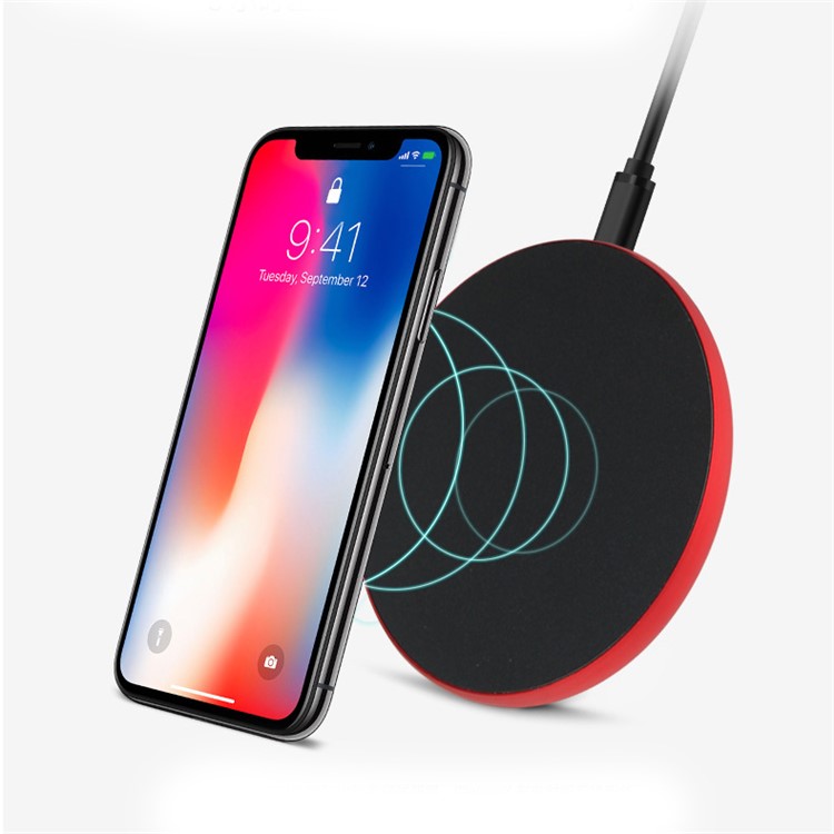 9W 2A Round Aluminum Alloy Qi Wireless Charging Pad for iPhone 8/8 Plus/Samsung S8 Etc. - Red-2