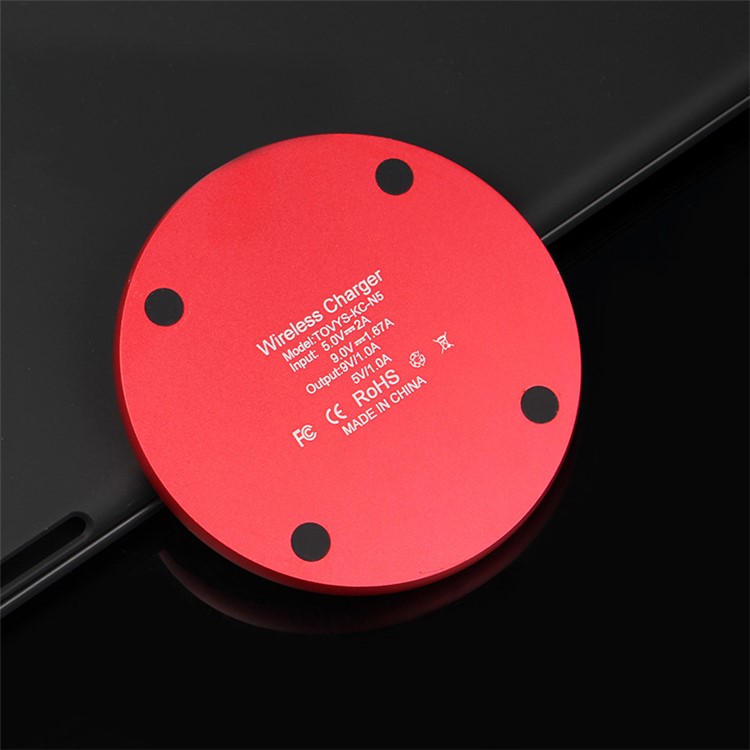 9W 2A Round Aluminum Alloy Qi Wireless Charging Pad for iPhone 8/8 Plus/Samsung S8 Etc. - Red-4
