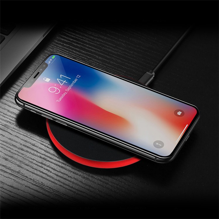 9W 2A Round Aluminum Alloy Qi Wireless Charging Pad for iPhone 8/8 Plus/Samsung S8 Etc. - Red-5