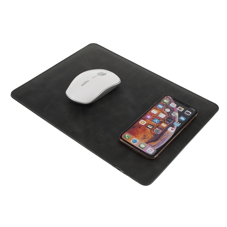 Creative 2-in-1 Qi Wireless Charging Mat + PU Leather Mouse Pad - Black-1
