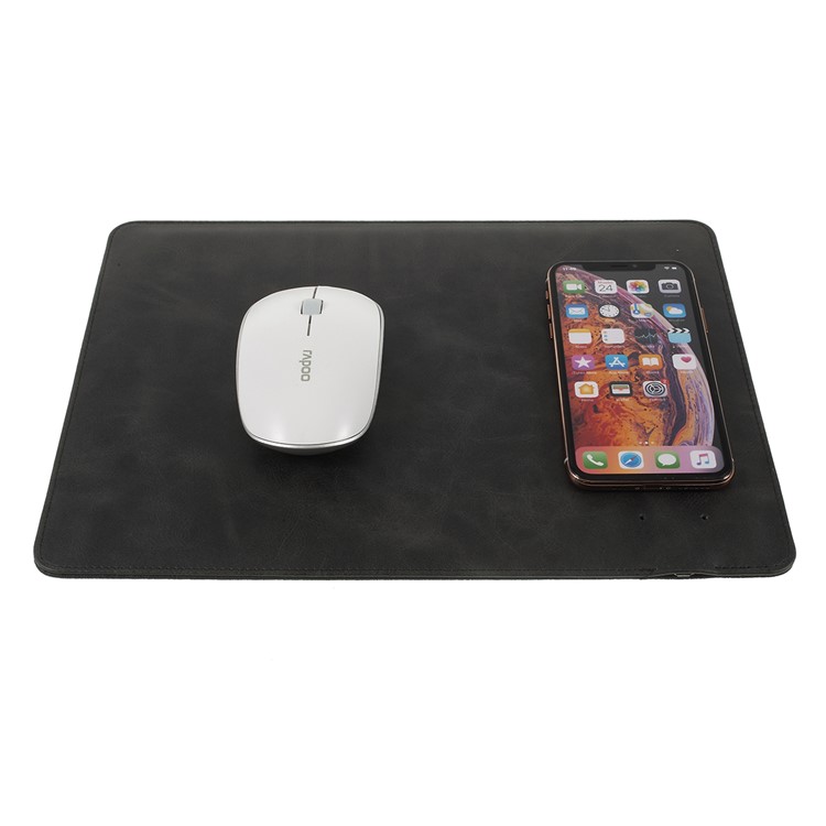 Creative 2-in-1 Qi Wireless Charging Mat + PU Leather Mouse Pad - Black-2