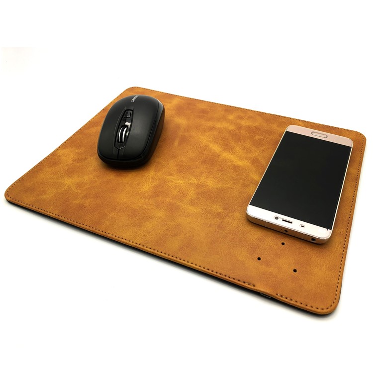 Novel 2-in-1 Qi Wireless Charger + PU Leather Mouse Mat - Brown-1