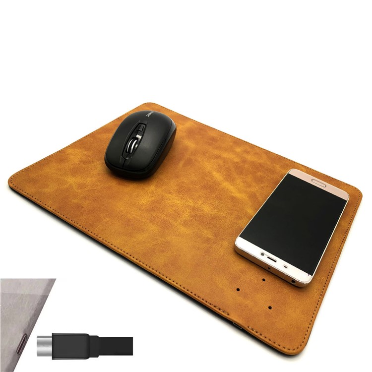 Novel 2-in-1 Qi Wireless Charger + PU Leather Mouse Mat - Brown-2