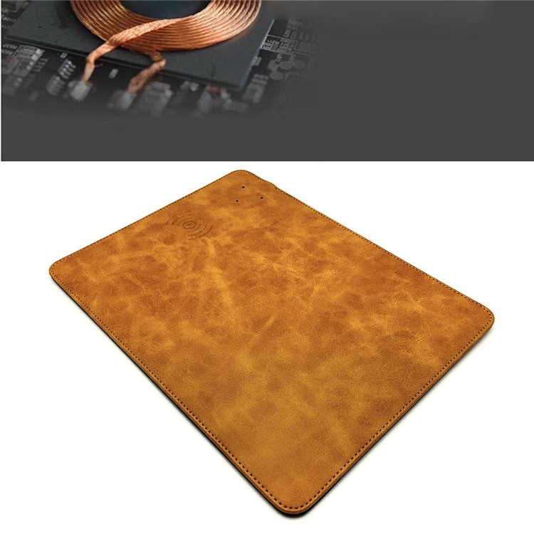 Novel 2-in-1 Qi Wireless Charger + PU Leather Mouse Mat - Brown-3