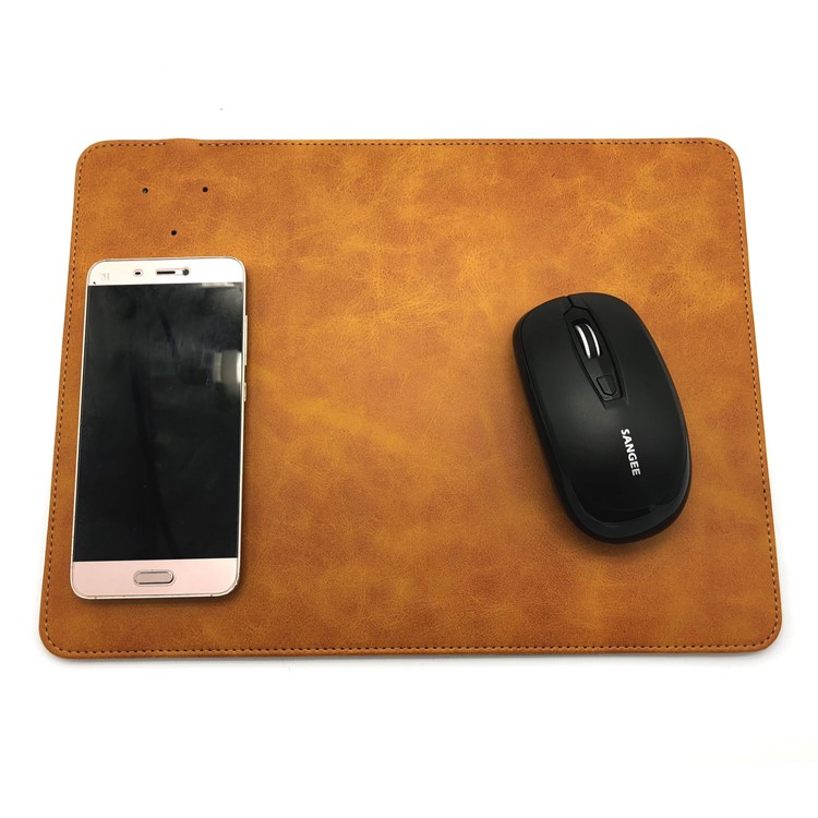 Novel 2-in-1 Qi Wireless Charger + PU Leather Mouse Mat - Brown-6