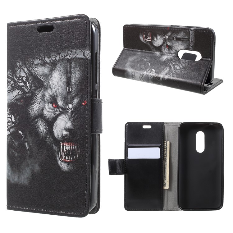 Pattern Printing Stand Leather Wallet Flip Case for Alcatel U5 Plus - Fierce Wolf-1
