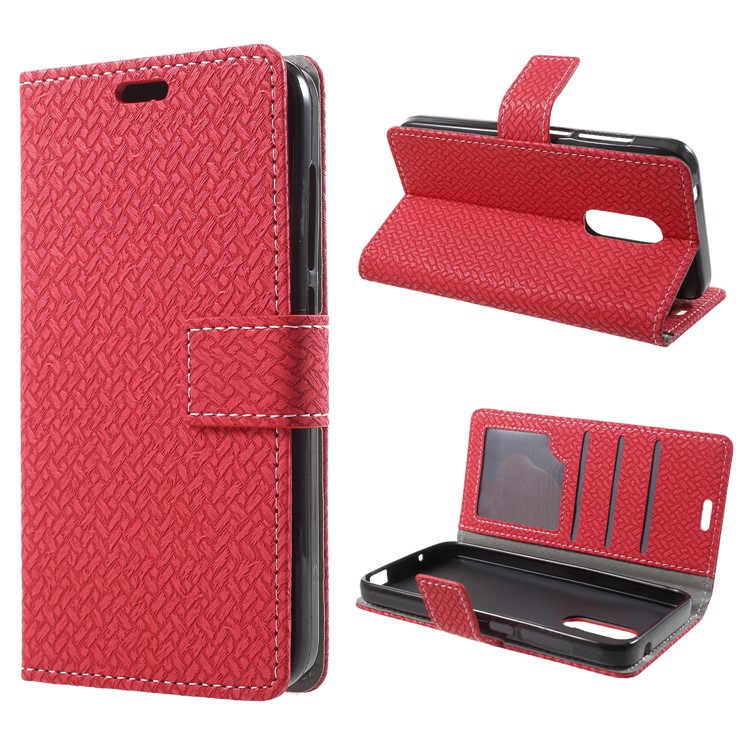Woven Texture Wallet Stand Leather Case for Alcatel U5 Plus - Red-1