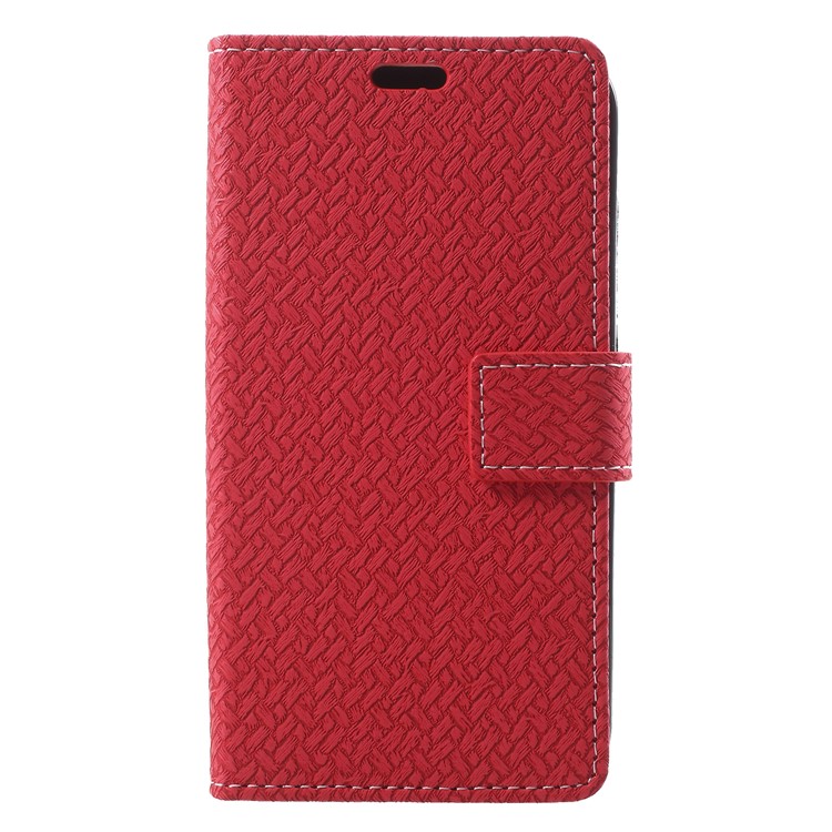 Woven Texture Wallet Stand Leather Case for Alcatel U5 Plus - Red-3