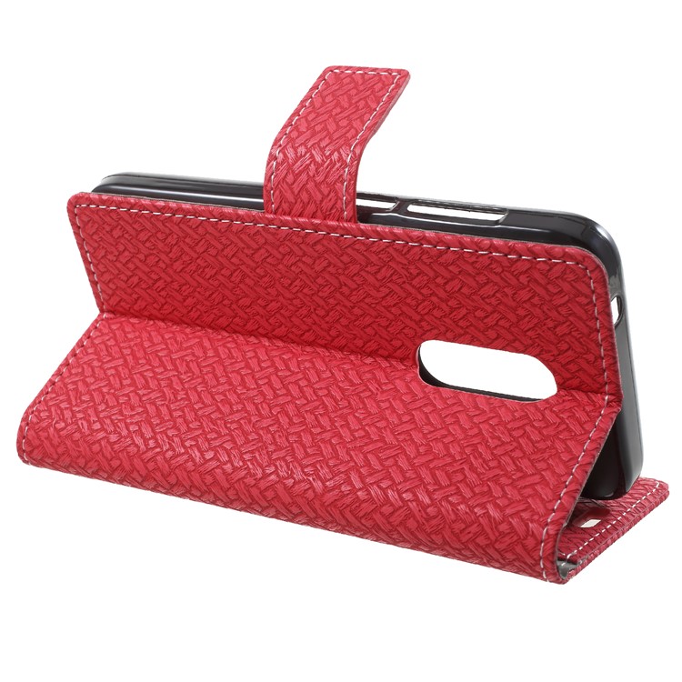 Woven Texture Wallet Stand Leather Case for Alcatel U5 Plus - Red-4