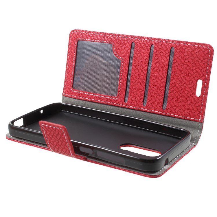 Woven Texture Wallet Stand Leather Case for Alcatel U5 Plus - Red-5