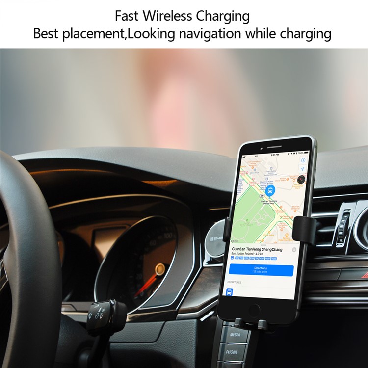 C8 Gravity Car Mount Fast Wireless Charger Qi Wireless Charging Stand for iPhone X/8/8 Plus, Clamp Width: 72-92mm-2