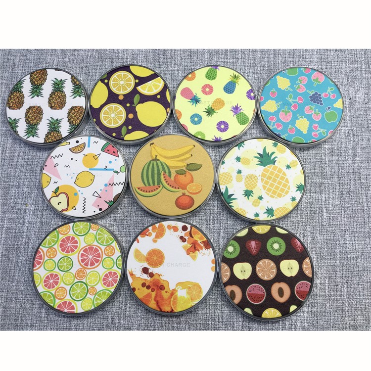 KD-7 Fruit Pattern Leather Portable Round Shaped 10W Wireless Charging Pat for iPhone X / 8 Plus / 8 Etc. - Colorful Lemon-2