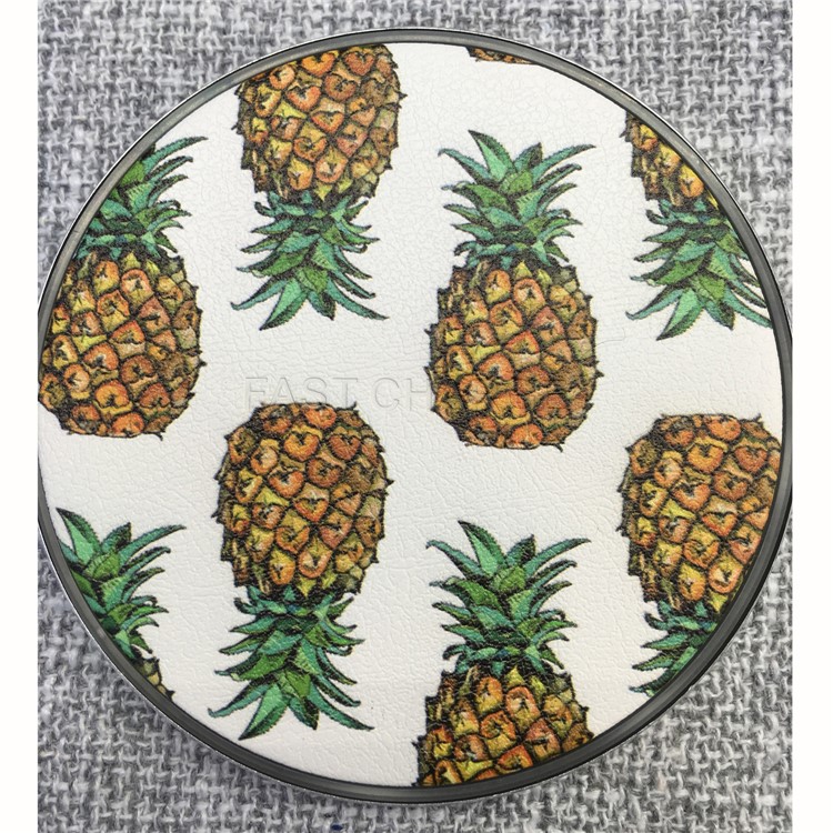 

KD-7 Fruit Pattern Lightweight Leather Round Shaped 10W Wireless Charging Pat for iPhone X / 8 Plus / 8 Etc. - Pineapple, iPhone X