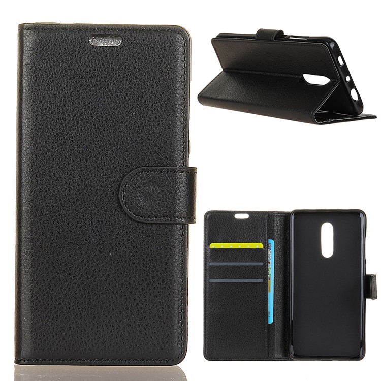 Litchi Skin Wallet Leather Stand Case for Alcatel 3 - Black-1