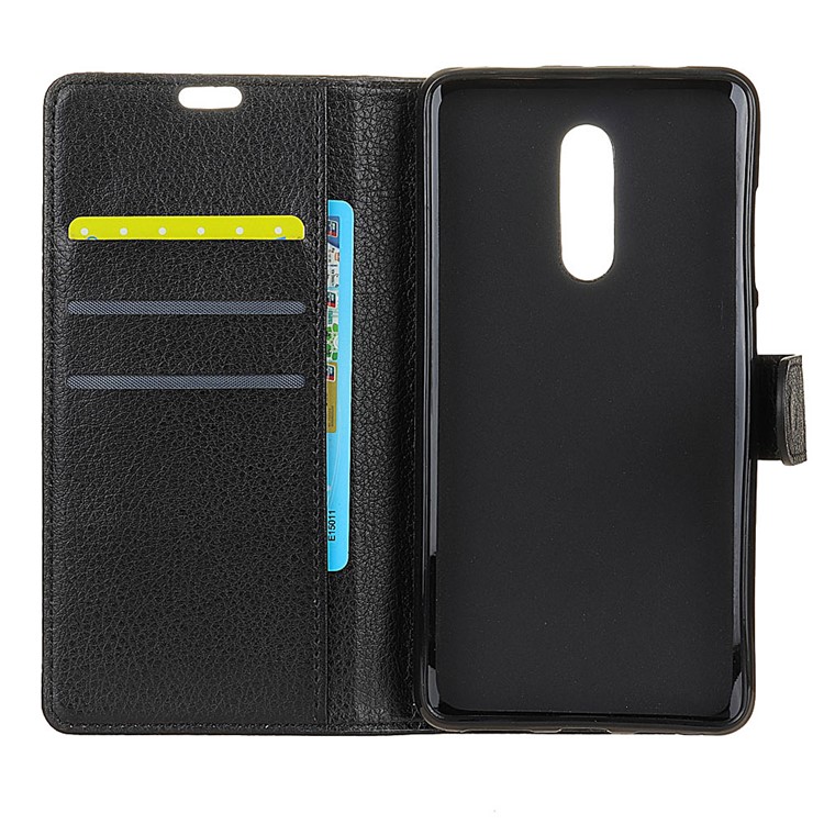 Litchi Skin Wallet Leather Stand Case for Alcatel 3 - Black-4