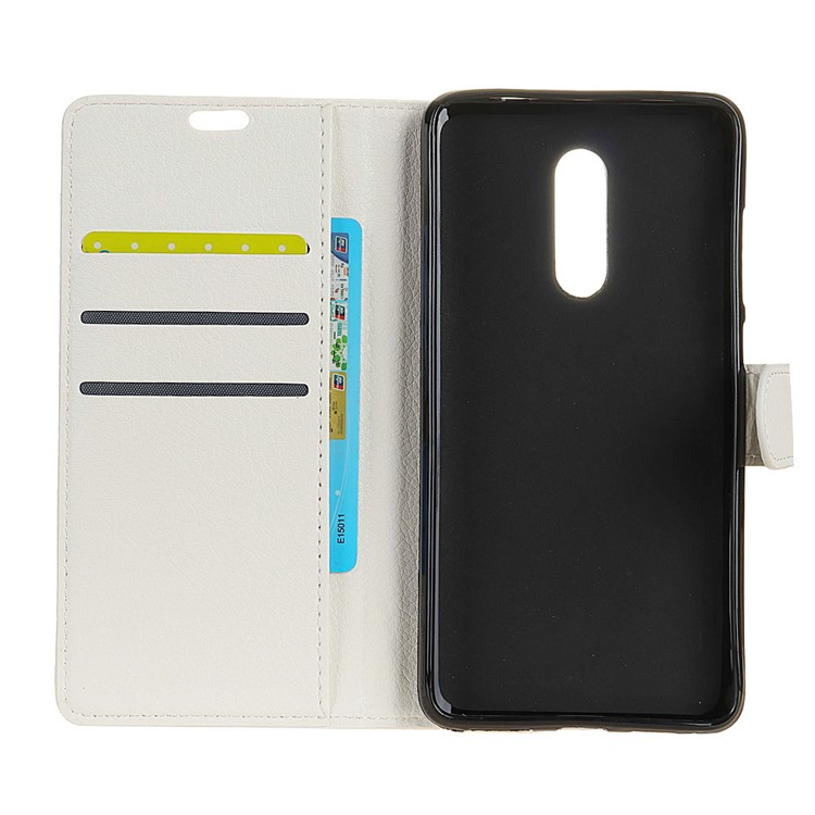 Litchi Skin Wallet Leather Stand Cover for Alcatel 3 - White-5