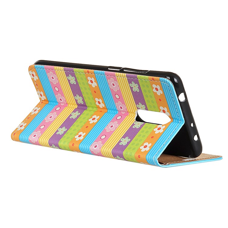 Patterned PU Leather Wallet Magnetic Phone Shell with Stand for Alcatel 3 - Colorful Stripes & Flowers-2