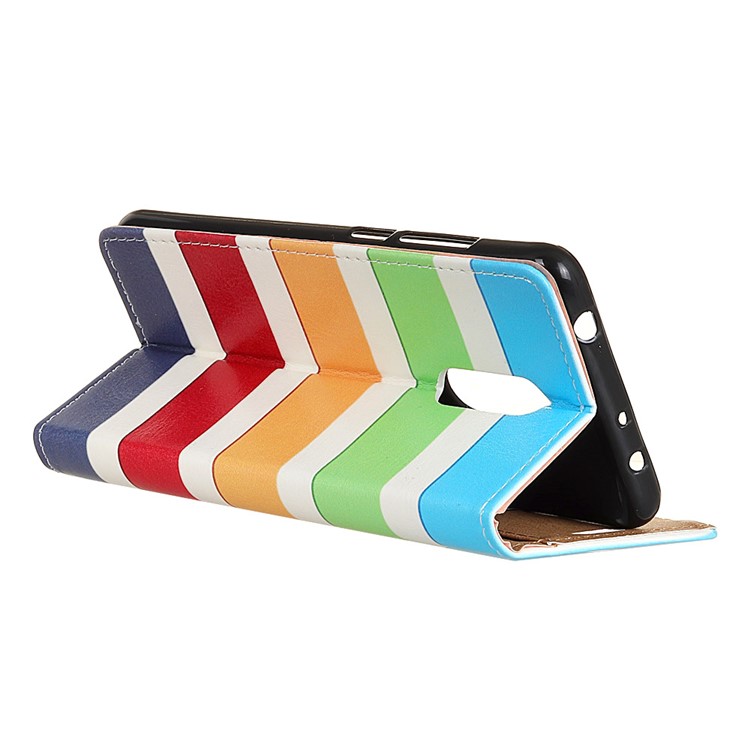 Patterned PU Leather Wallet Magnetic Mobile Phone Casing with Stand for Alcatel 3 - Colorized Stripes-3