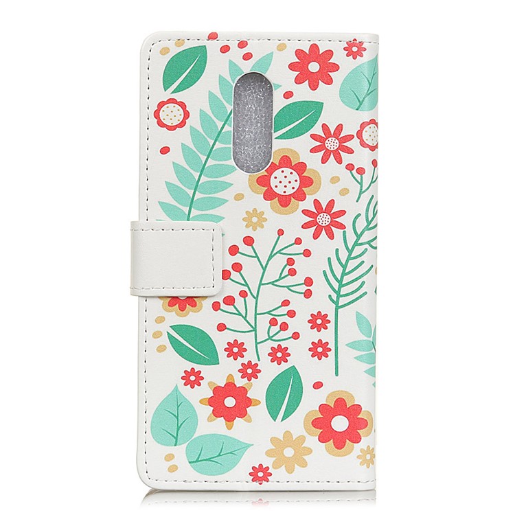 For Alcatel 5 Pattern Printing Wallet Leather Stand Cover - Flowers and Leaves-2
