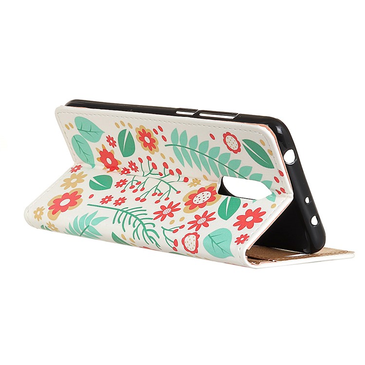 For Alcatel 5 Pattern Printing Wallet Leather Stand Cover - Flowers and Leaves-3