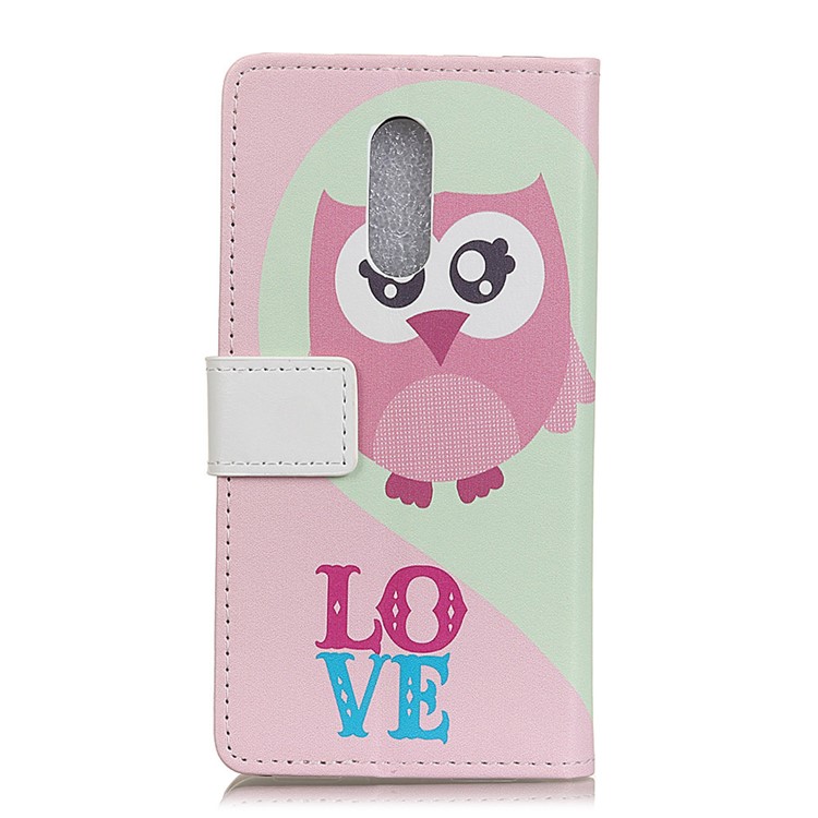 For Alcatel 5 Pattern Printing Wallet Leather Phone Casing Cover - Owl and Love Word-3