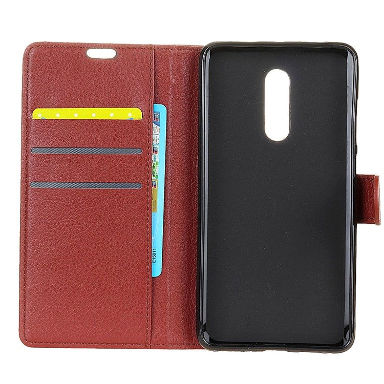 Litchi Texture Wallet Stand Leather Phone Casing for Alcatel 5 - Brown-3