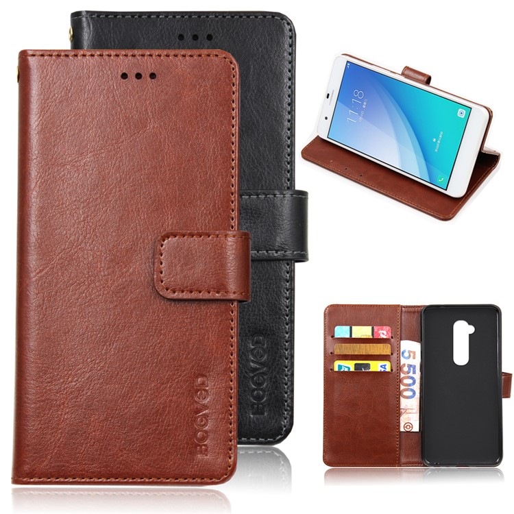 BOGVED Crazy Horse Wallet Stand Leather Case for Alcatel A7 XL - Black-2