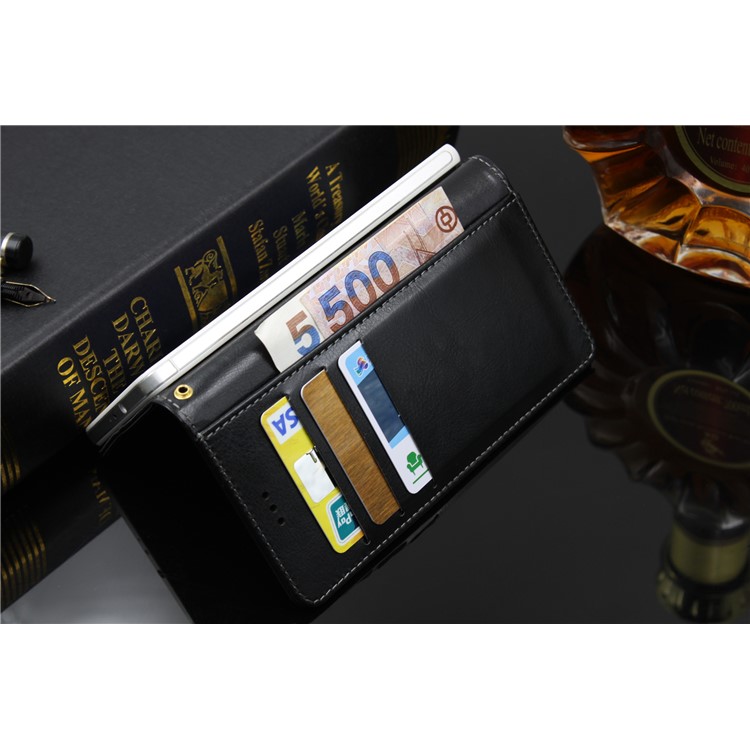 BOGVED Crazy Horse Wallet Stand Leather Case for Alcatel A7 XL - Black-5