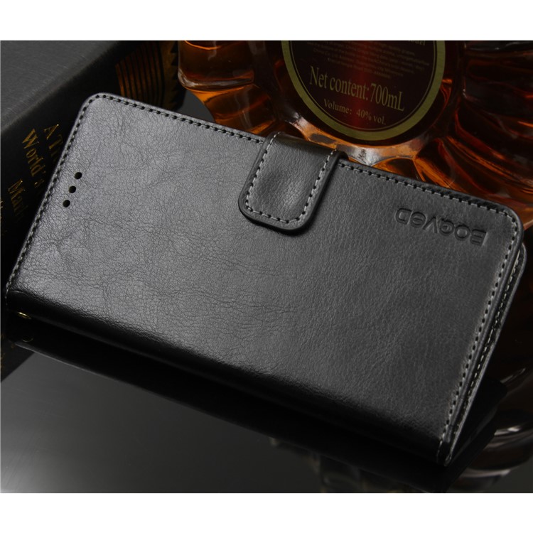 BOGVED Crazy Horse Wallet Stand Leather Mobile Phone Casing for Alcatel Shine Lite - Black-1