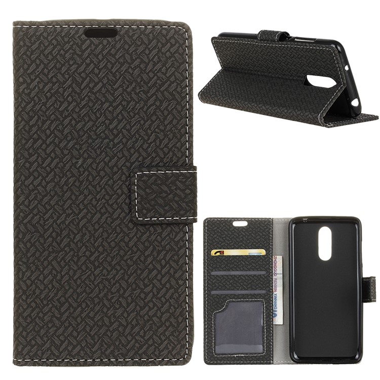 Woven Texture Wallet Stand Leather Cell Phone Case for Alcatel 3 - Black-1