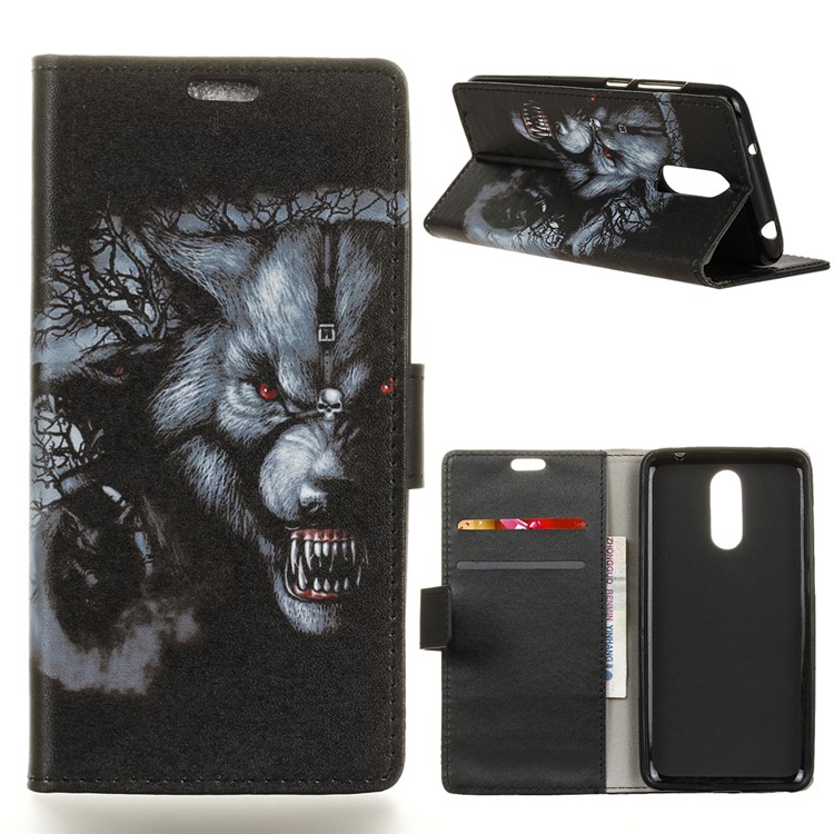 Pattern Printing PU Leather Wallet Stand Case for Alcatel 3 - Fierce Wolf-1
