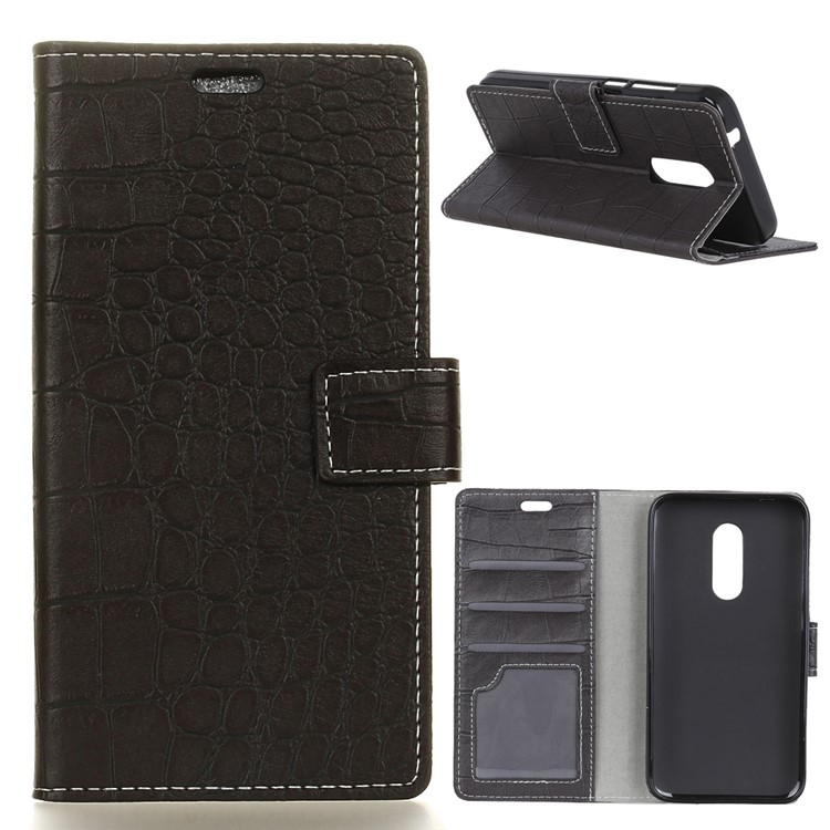 Crocodile Texture Vintage Leather Wallet Stand Case for Alcatel 3 - Black-1