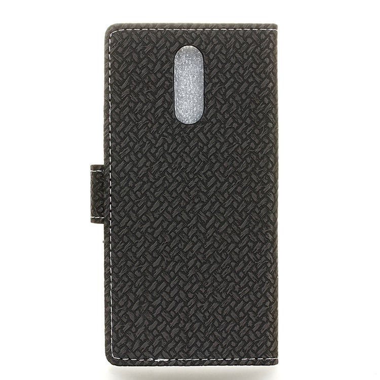 Woven Texture PU Leather Wallet Stand Case for Alcatel 5 - Black-3