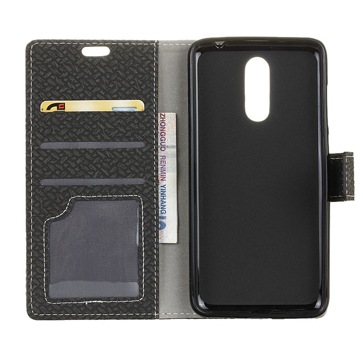 Woven Texture PU Leather Wallet Stand Case for Alcatel 5 - Black-4