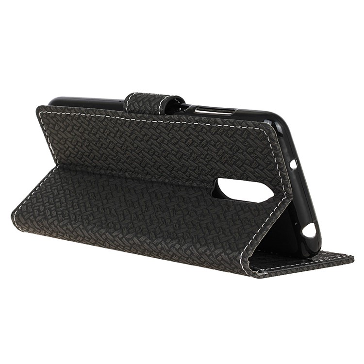 Woven Texture PU Leather Wallet Stand Case for Alcatel 5 - Black-5