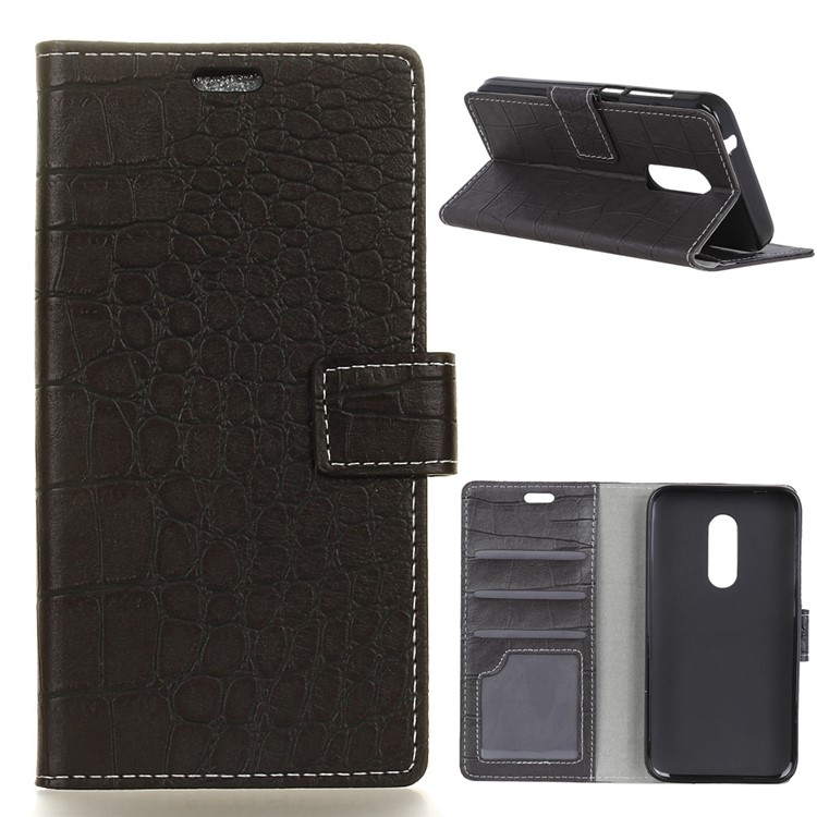 For Alcatel 5 Crocodile Texture Vintage Leather Wallet Stand Phone Case - Black-1