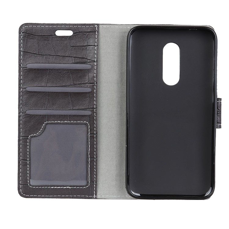 For Alcatel 5 Crocodile Texture Vintage Leather Wallet Stand Phone Case - Black-4