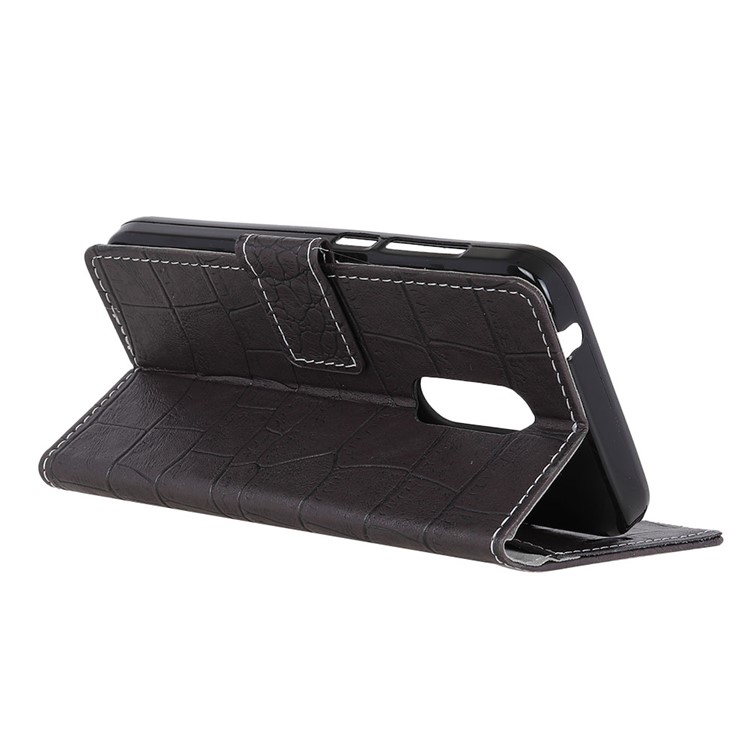 For Alcatel 5 Crocodile Texture Vintage Leather Wallet Stand Phone Case - Black-5